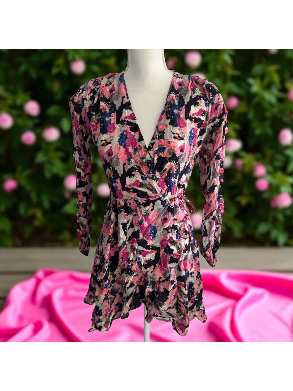 IRO Women's Pink Floral Wrap Dress Size 34 US XS